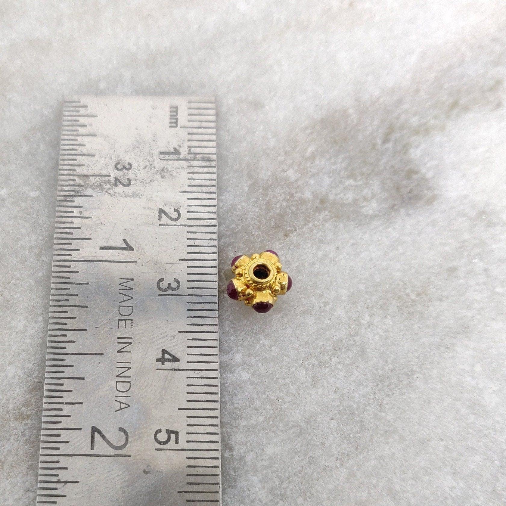 18k Yellow Gold Wheel Spacer Beads with Ruby - Kanika Creations