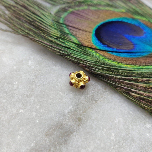 18k Yellow Gold Wheel Spacer Beads with Ruby - Kanika Creations