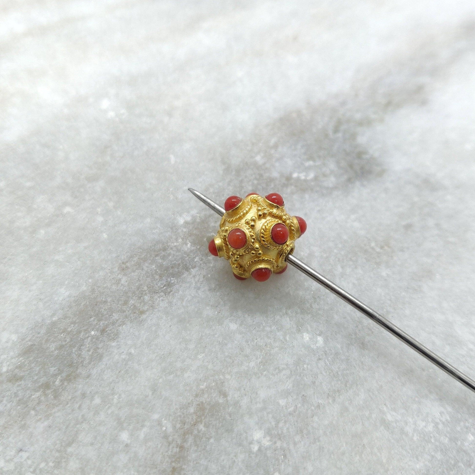 18k Solid Yellow Gold Coral Rondelle Beads - Kanika Creations