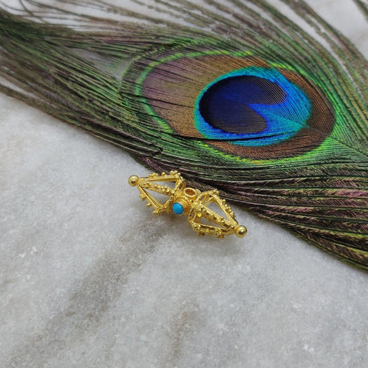 18 karat Pure Solid Yellow Gold Turquoise Spacer Beads 29x10mm - Kanika Creations