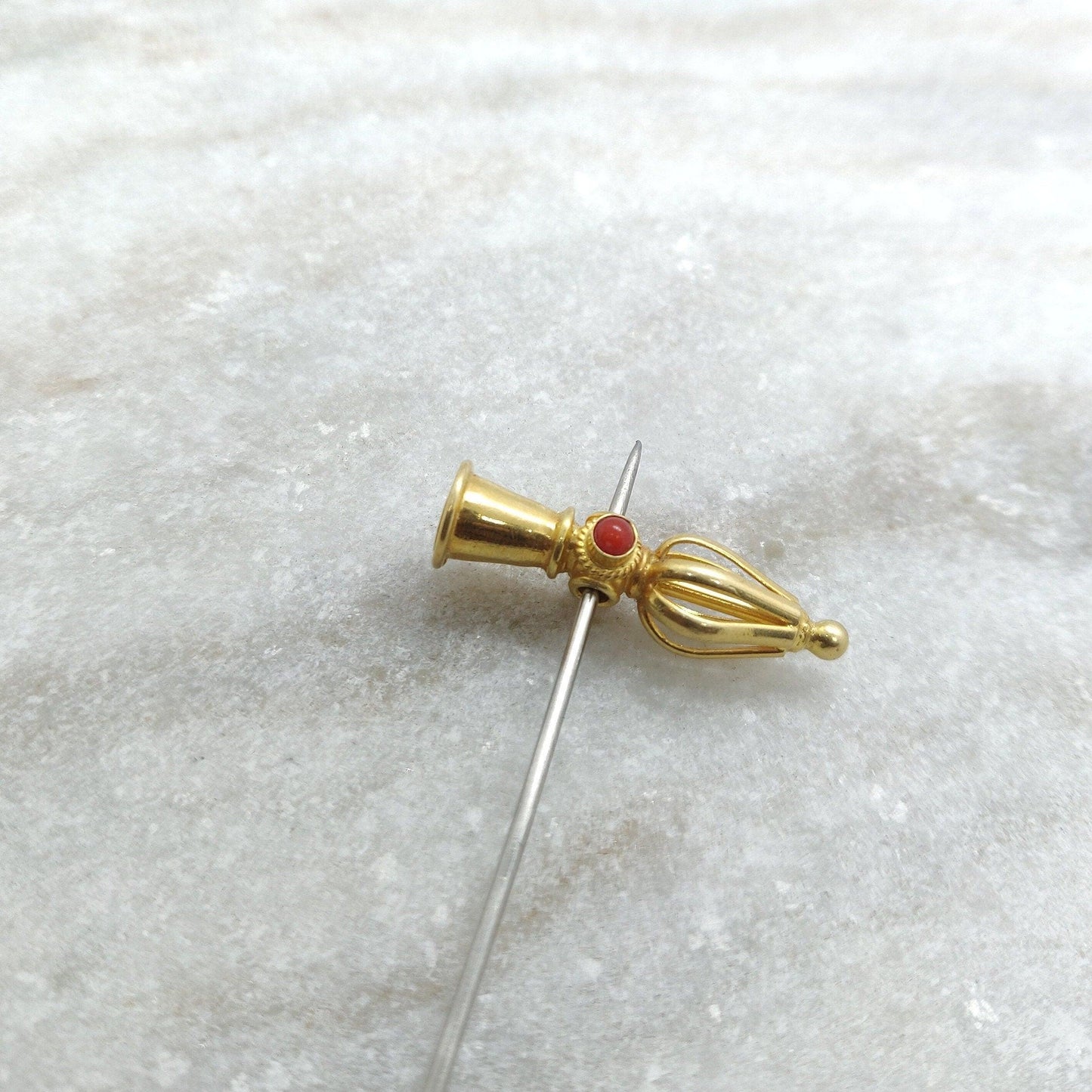 18k Yellow Gold Coral Stone Beads Findings DIY Jewelry - Kanika Creations