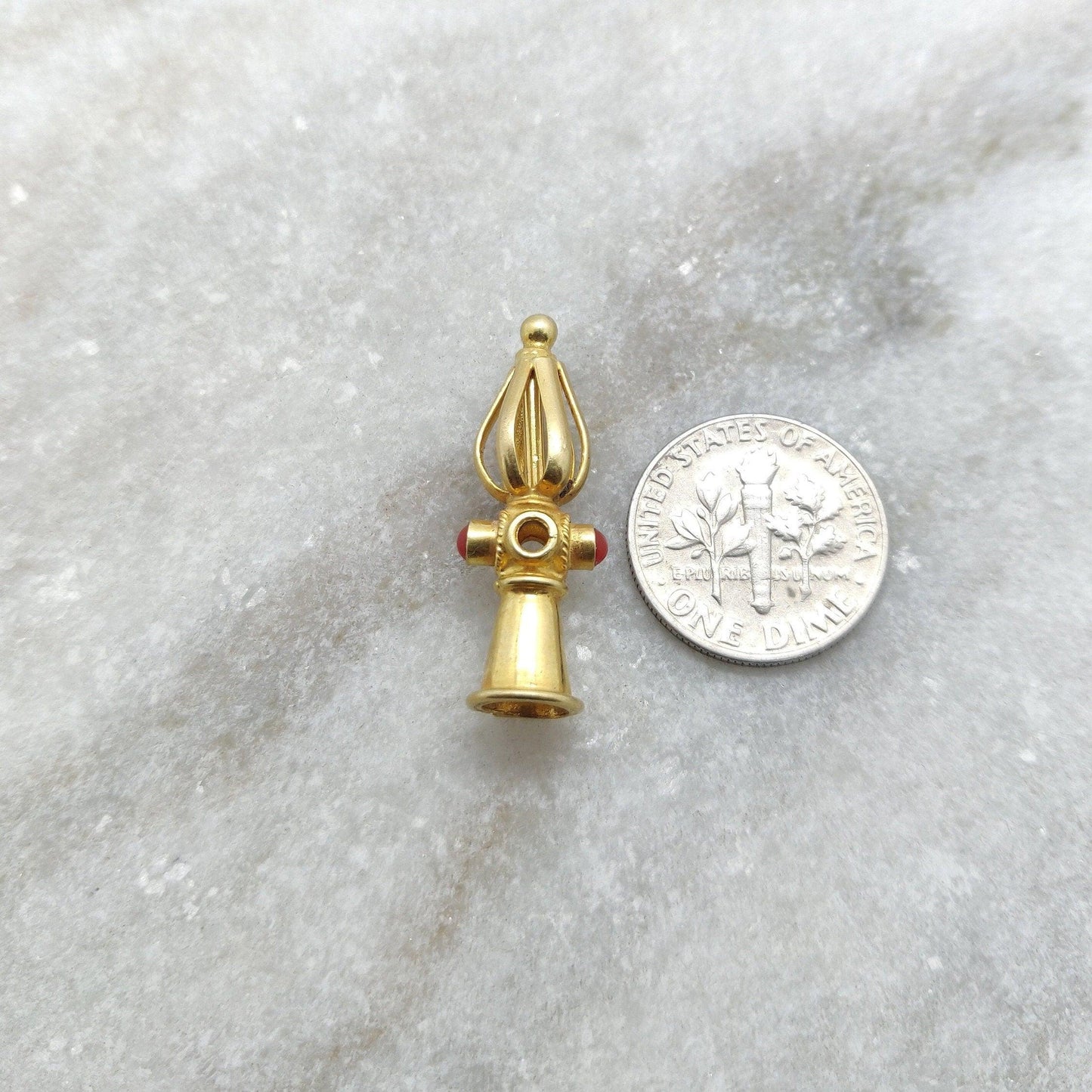 18k Yellow Gold Coral Stone Beads Findings DIY Jewelry - Kanika Creations