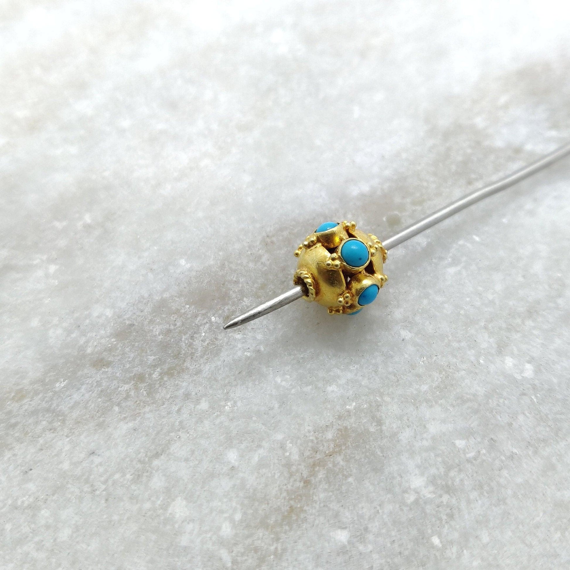 18k Yellow Gold Turquoise Wheel Spacer Bead 9mm - Kanika Creations