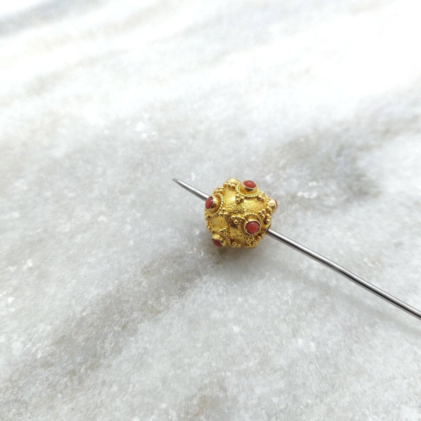 18k Solid Yellow Gold Coral Spacer Beads - 10 MM - Kanika Creations