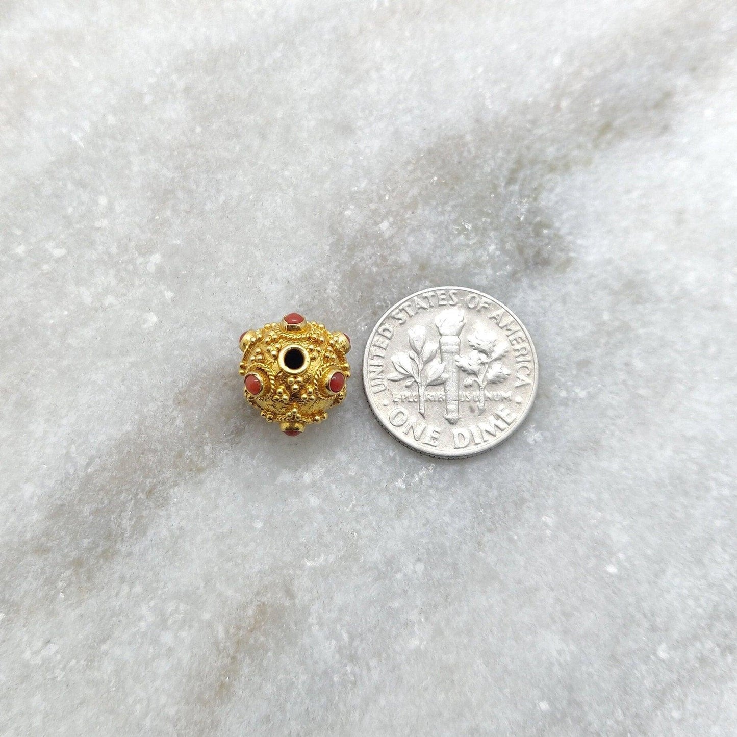 18k Solid Yellow Gold Coral Spacer Beads - 10 MM - Kanika Creations