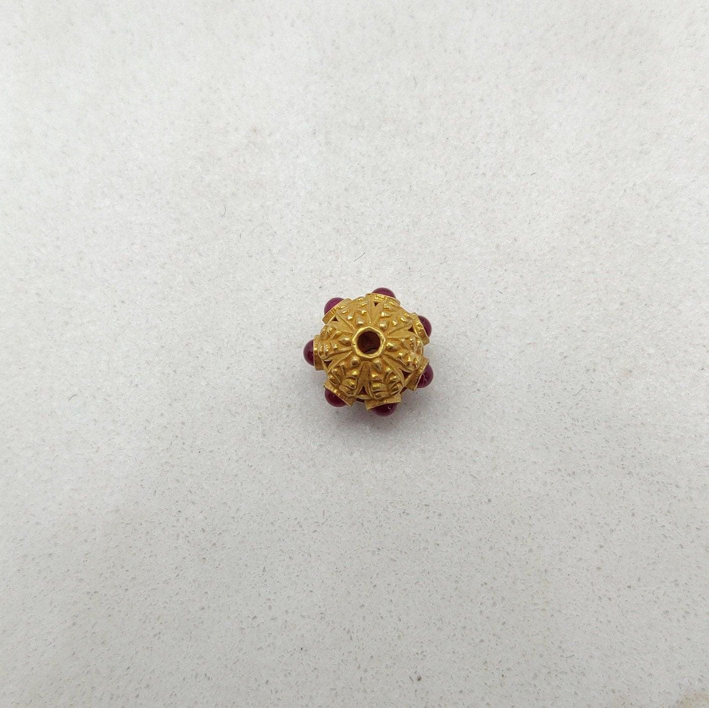 18k Solid Yellow Gold Ruby Ball Spacer Beads 10x9mm - Kanika Creations