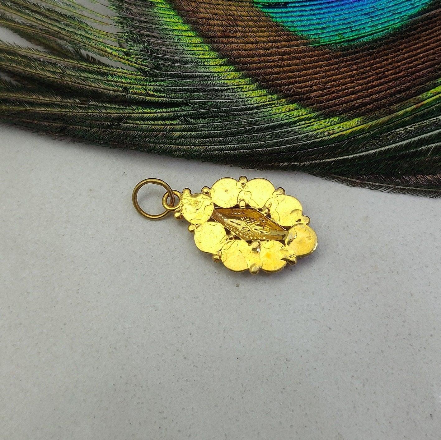 18k Solid Yellow Gold Multi-Gemstone Oval Pendant - Kanika Creations