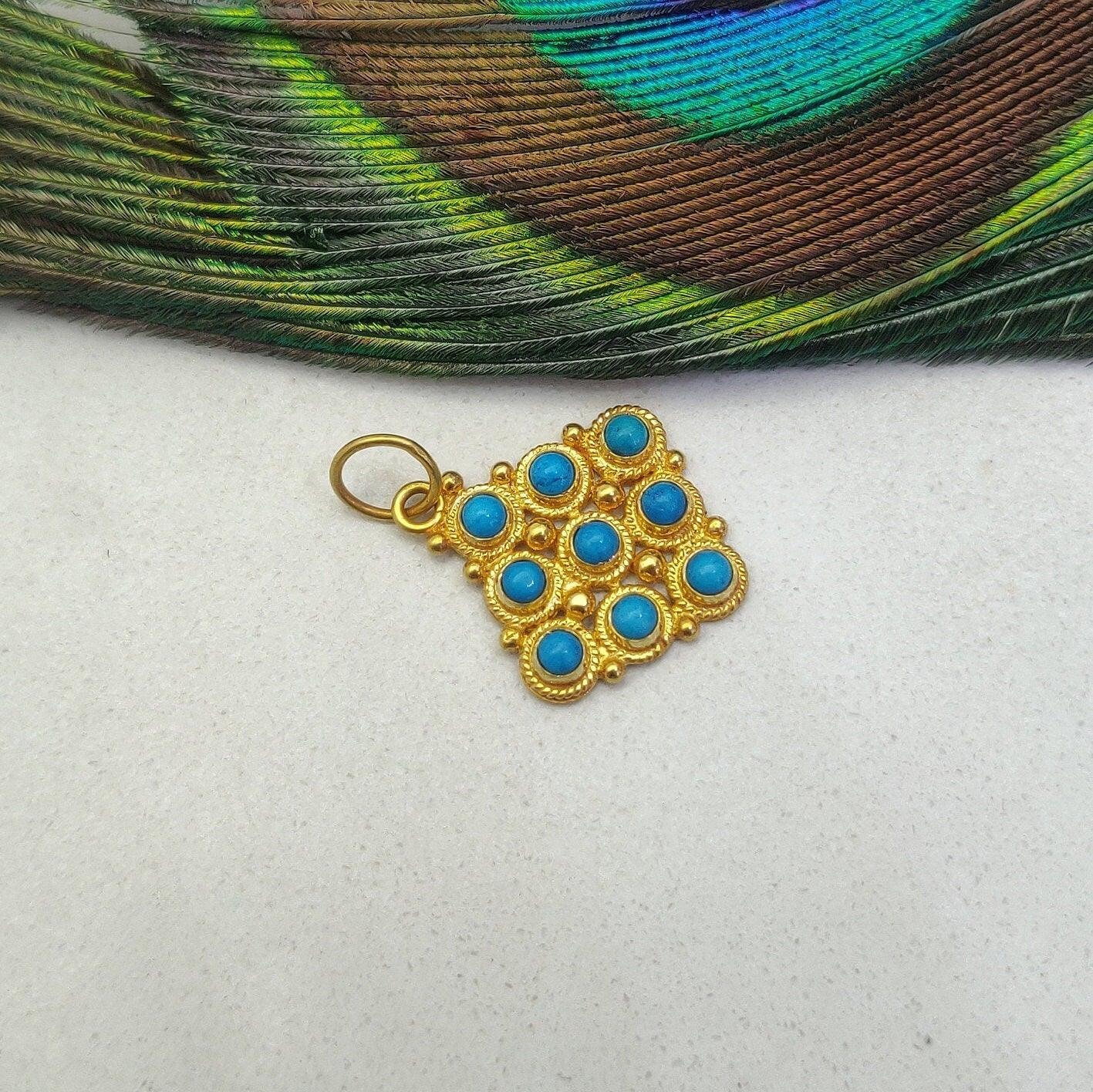 14mm Solid 18k Gold Cushion Pendant With Sky Blue Stone Jewelry - Kanika Creations