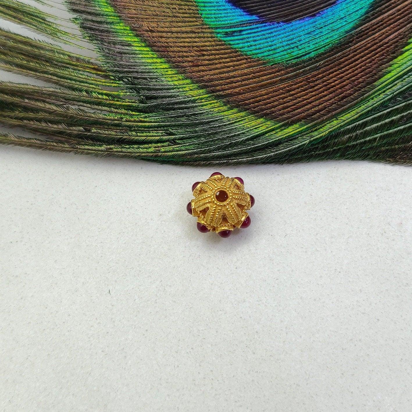 18k Solid Yellow Gold Ruby Antique Spacer Beads 10x9mm - Kanika Creations