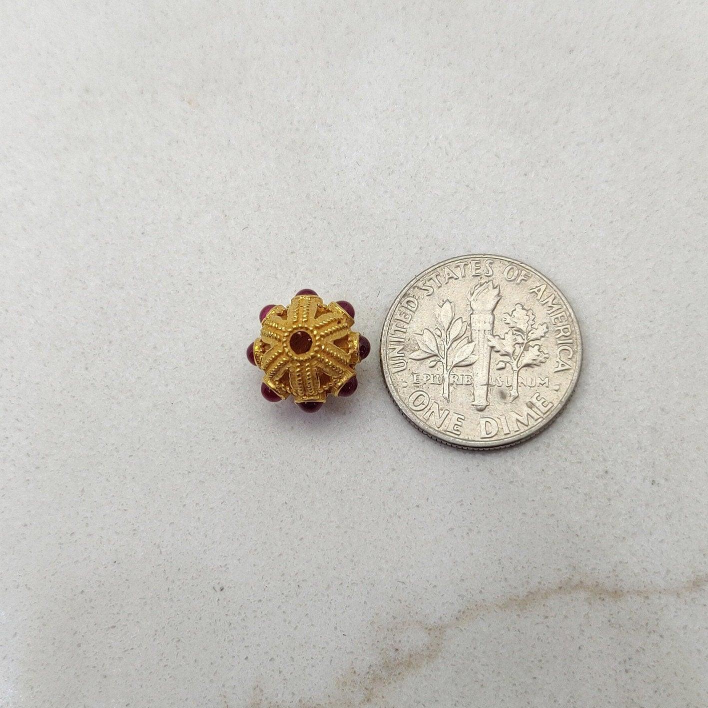 18k Solid Yellow Gold Ruby Antique Spacer Beads 10x9mm - Kanika Creations