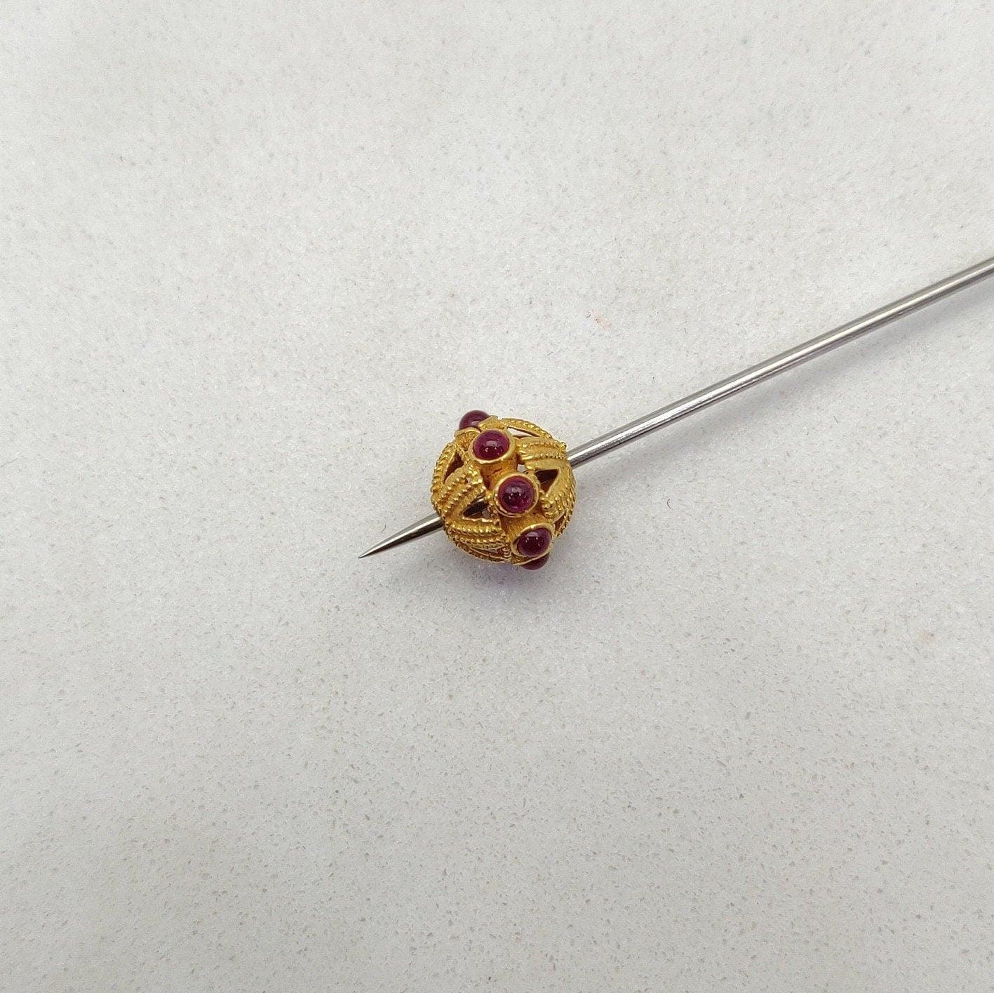 18k Solid Yellow Gold Ruby Antique Spacer Beads 10x9mm - Kanika Creations
