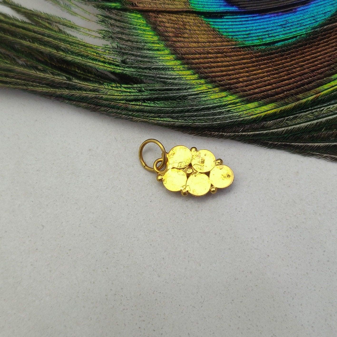 18k Yellow Gold Fancy Stone Studded Charm Pendant 15mm - Kanika Creations