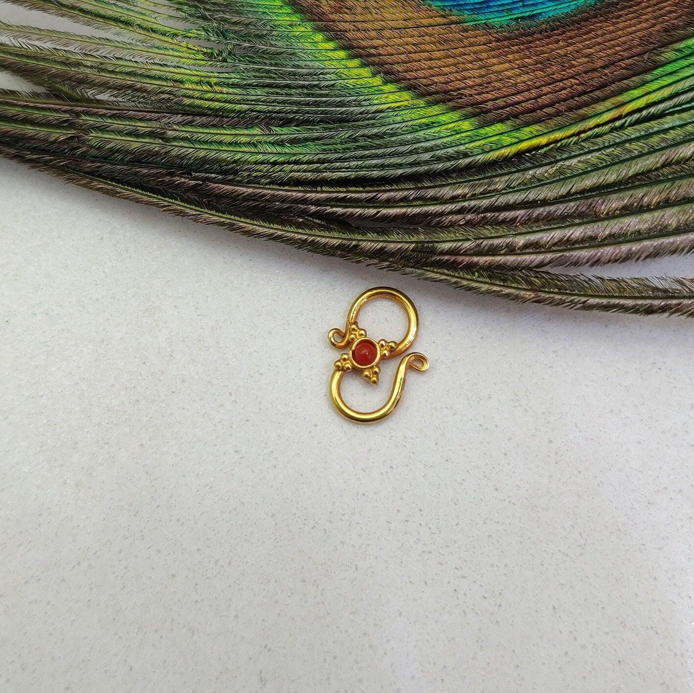 18k Yellow Gold Coral Stone S Clasp Lock Finding 12mm - Kanika Creations