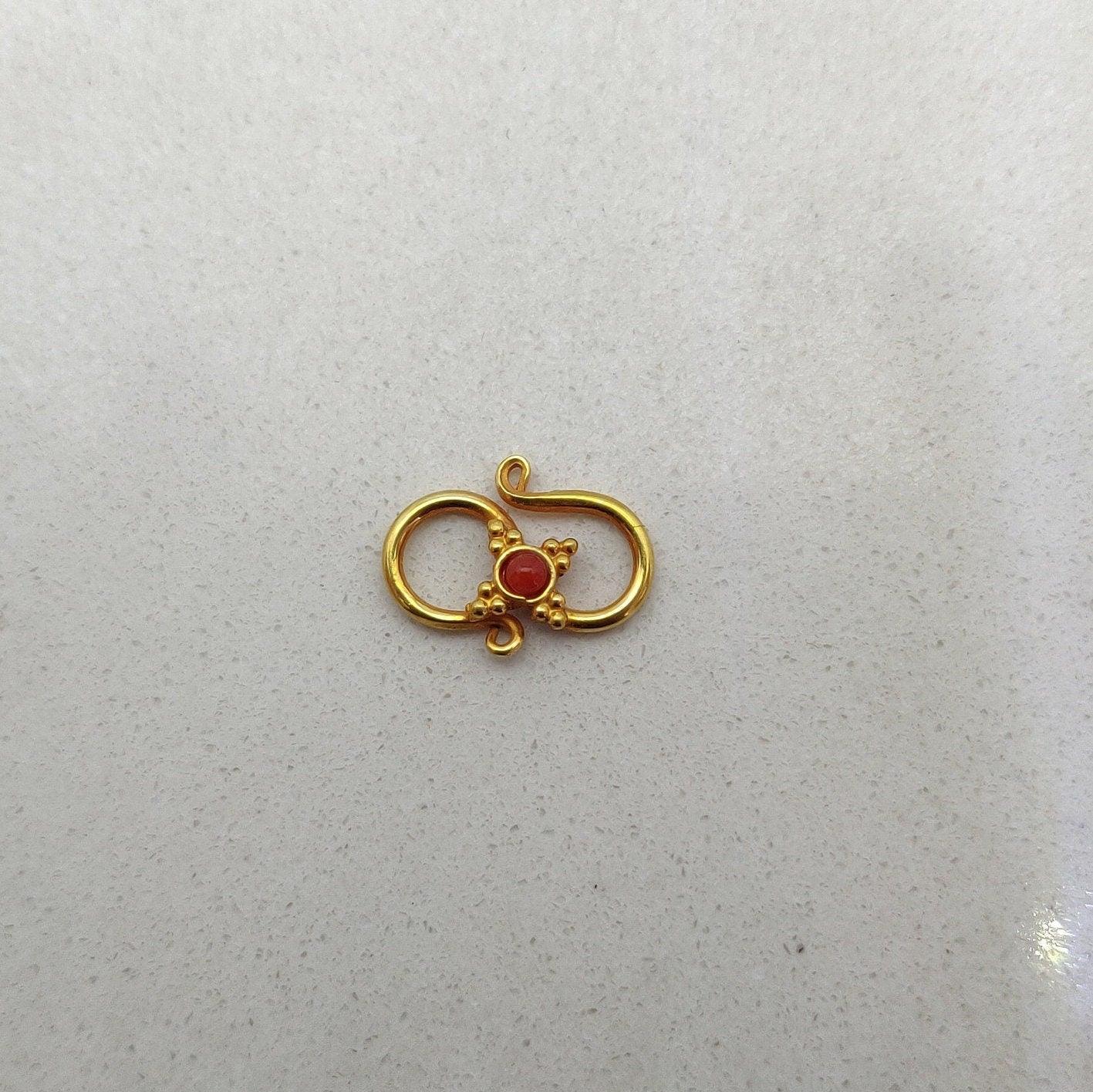 18k Yellow Gold Coral Stone S Clasp Lock Finding 12mm - Kanika Creations