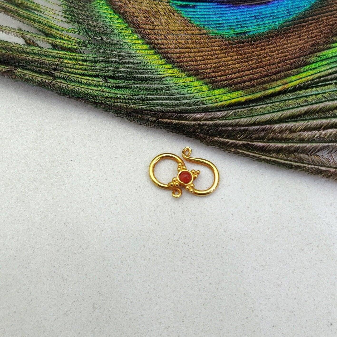 18k Yellow Gold Coral Stone S Clasp Lock Finding 12mm - Kanika Creations