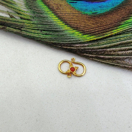 18k Yellow Gold Coral Stone S Clasp Lock Finding 12mm - Kanika Creations