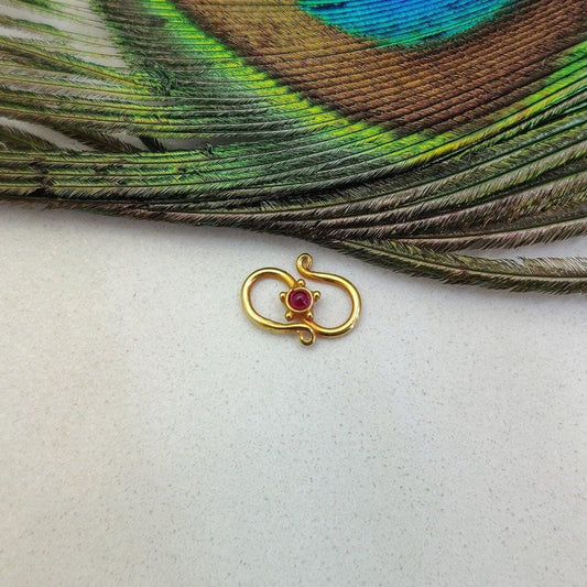18k Yellow Gold Ruby Stone Studded S Clasp Hook Finding - Kanika Creations