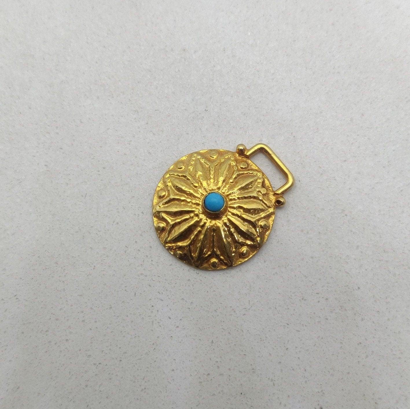 18k Solid Yellow Turquoise Statement Pendant - Kanika Creations