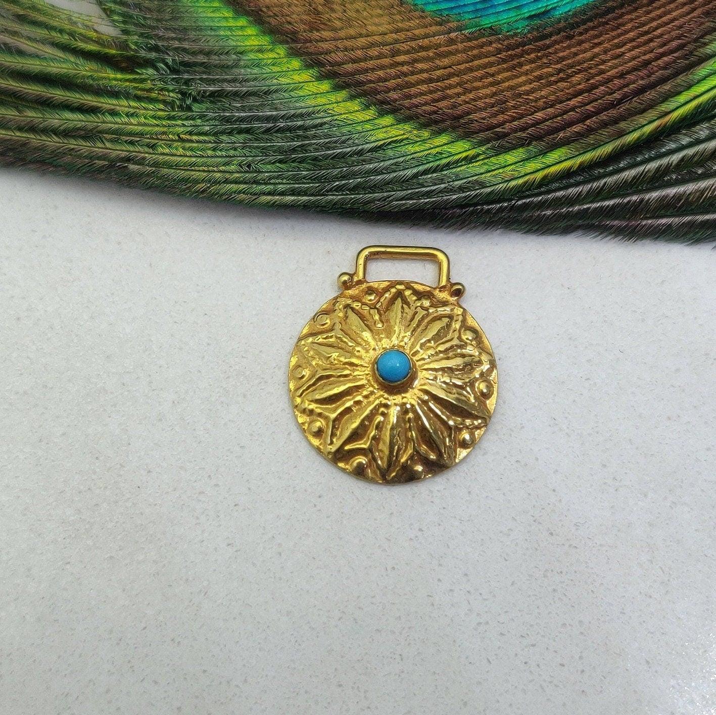 18k Solid Yellow Turquoise Statement Pendant - Kanika Creations