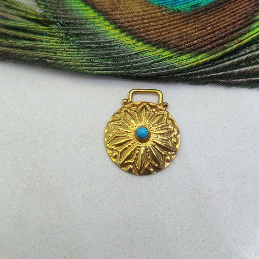 18k Solid Yellow Turquoise Statement Pendant - Kanika Creations