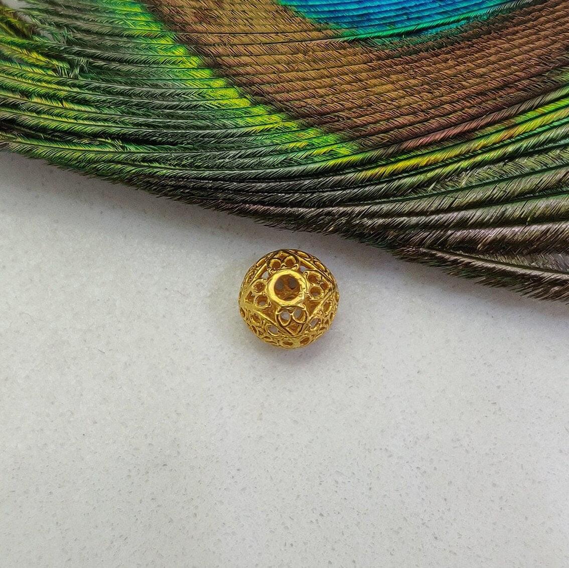 18k Gold Carved Round Ball Spacer Beads Finding 8mm - Kanika Creations