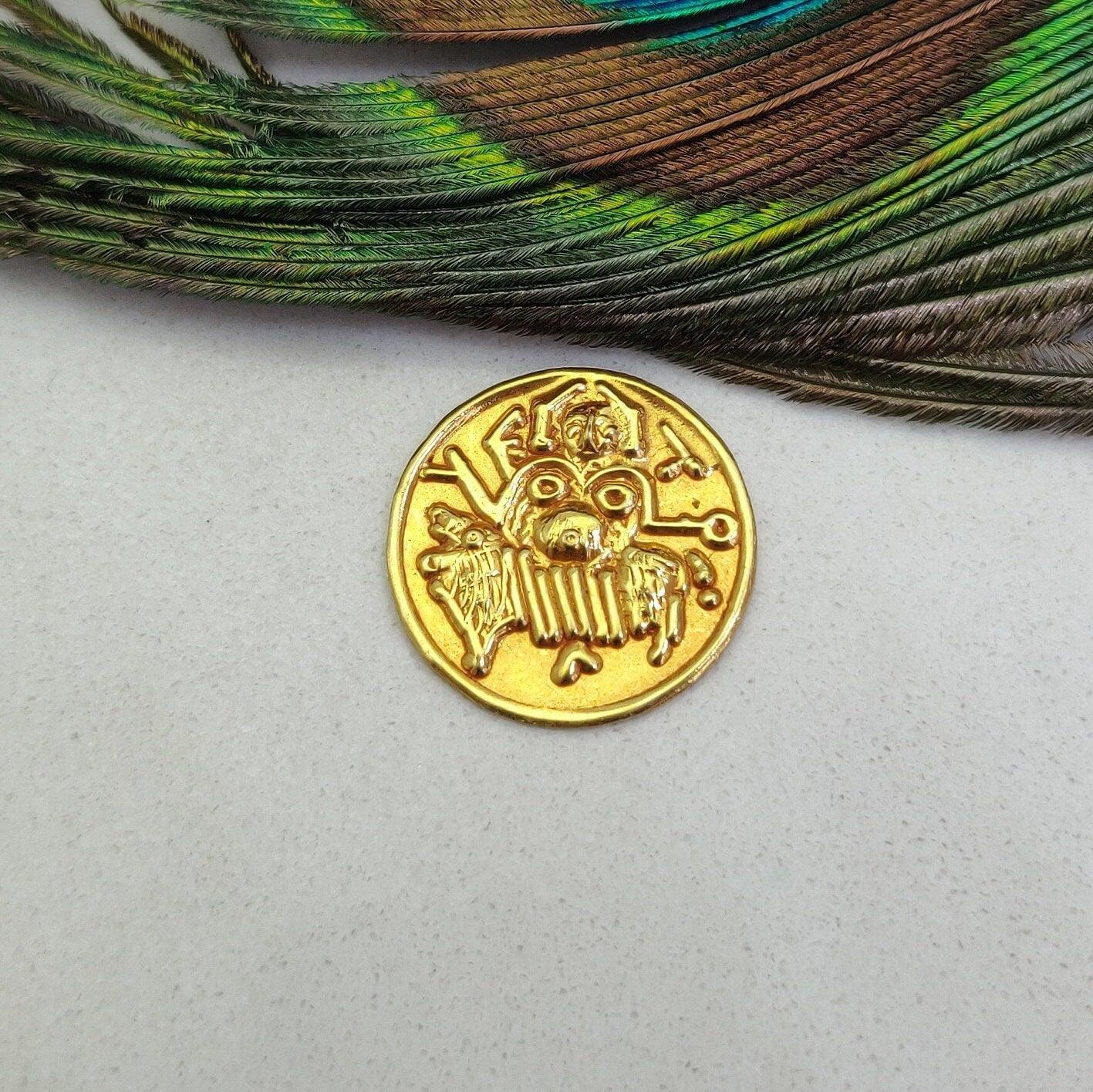 Ancient Coin 18K Yellow Gold Charm Handmade Vintage - Kanika Creations