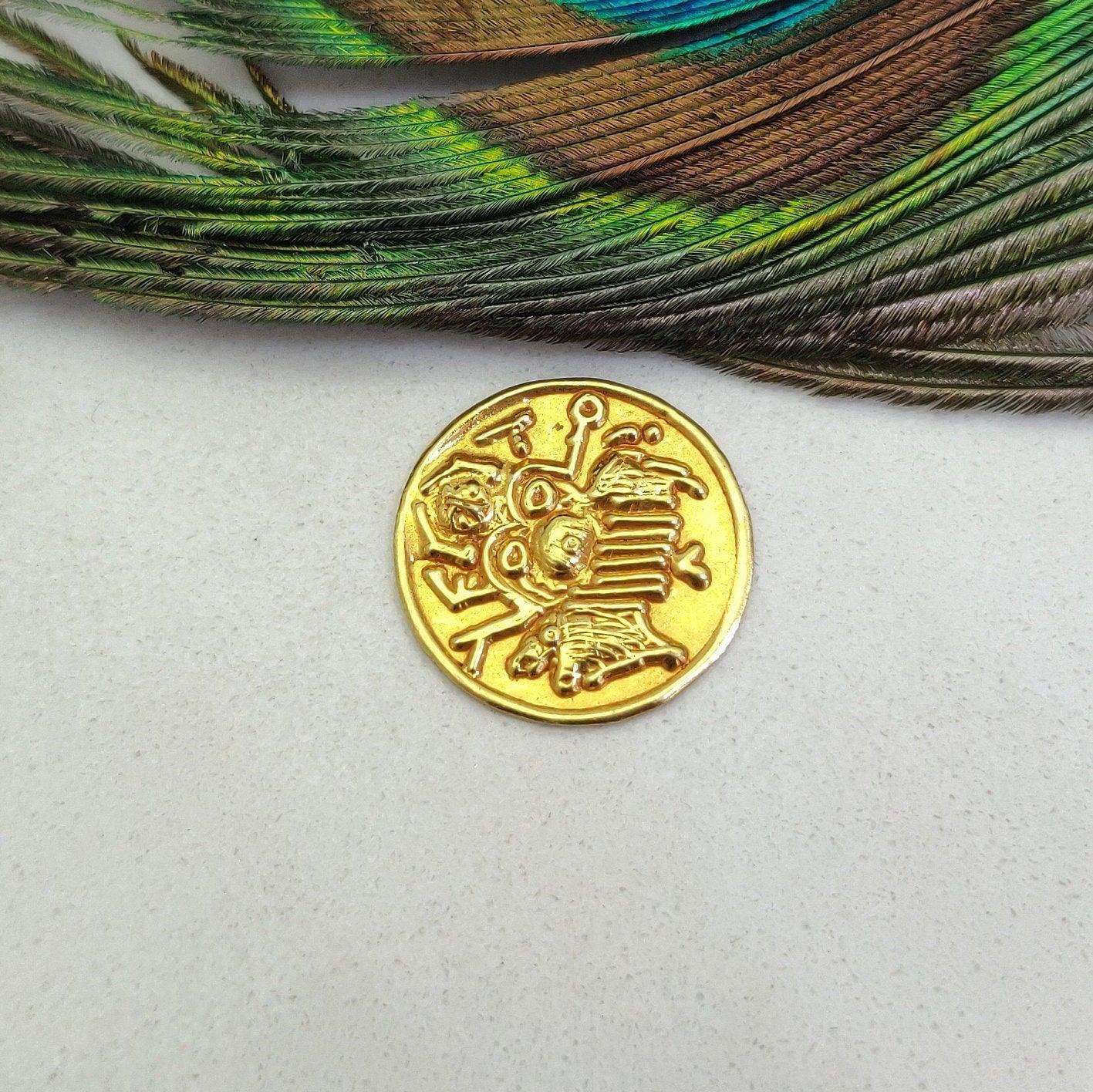 Ancient Coin 18K Yellow Gold Charm Handmade Vintage - Kanika Creations
