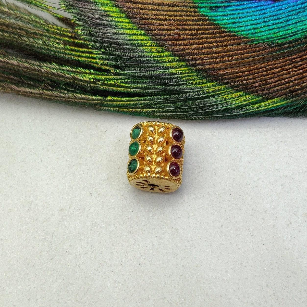 18K Gold Emerald, Ruby Drum Style Spacer Beads Findings - Kanika Creations