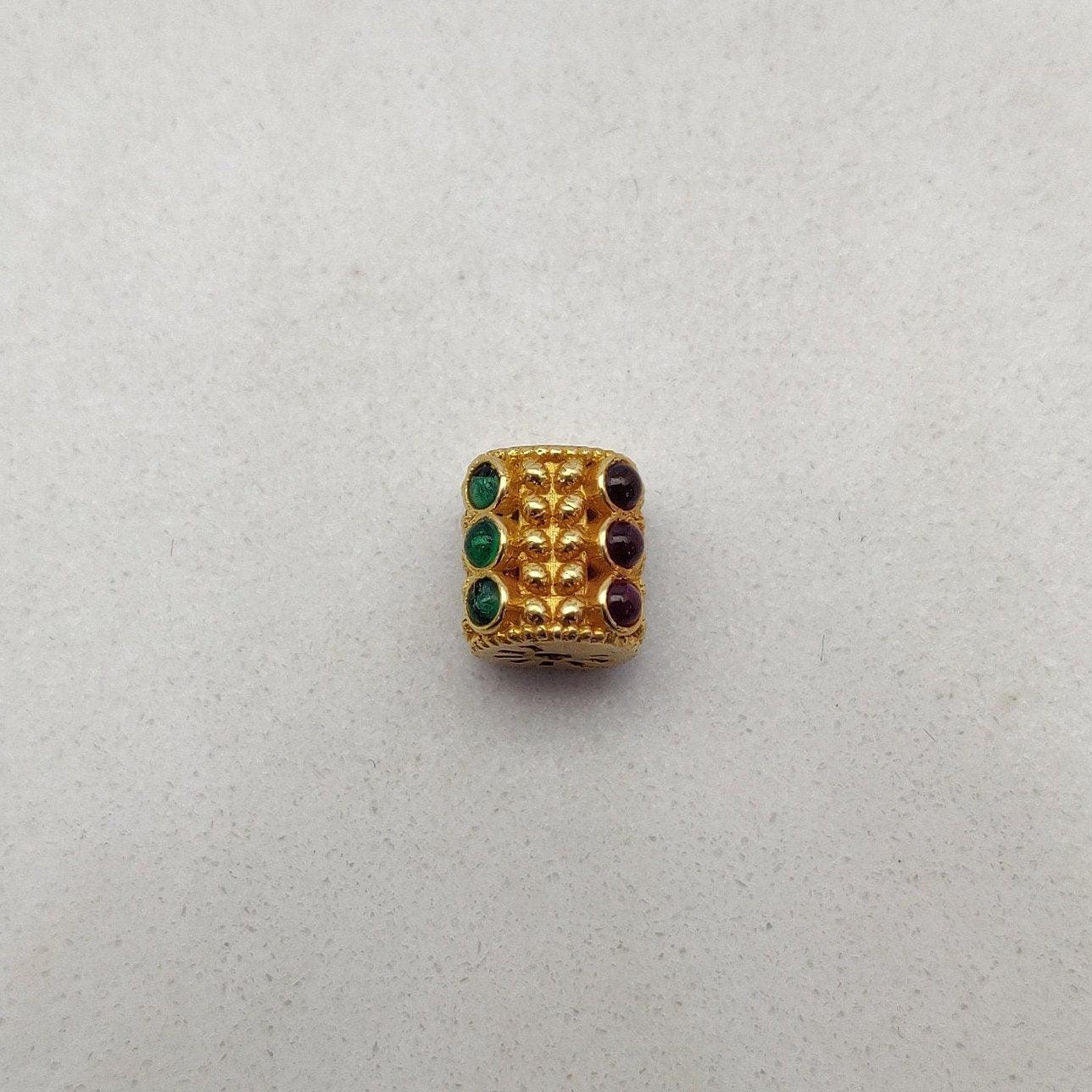 18K Gold Emerald, Ruby Drum Style Spacer Beads Findings - Kanika Creations