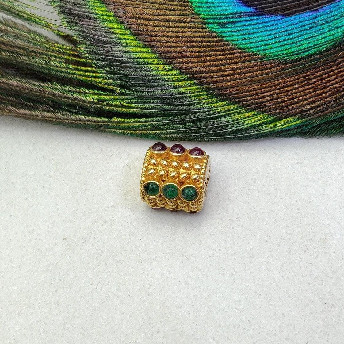 18K Gold Emerald, Ruby Drum Style Spacer Beads Findings - Kanika Creations