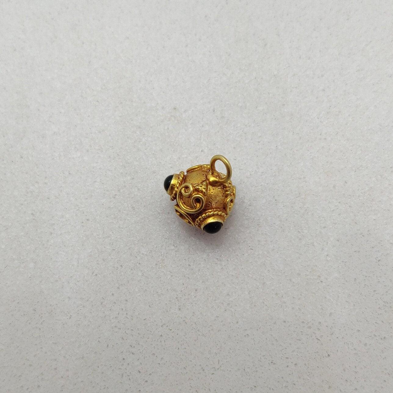 18k Solid Yellow Gold Stone Studded Charm Pendant 8mm - Kanika Creations
