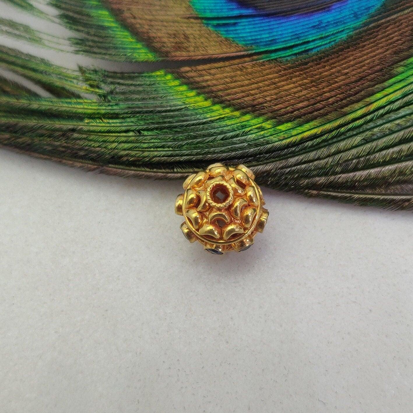 18k Solid Yellow Gold Stone Studded Oval Spacer Beads 15x11mm - Kanika Creations