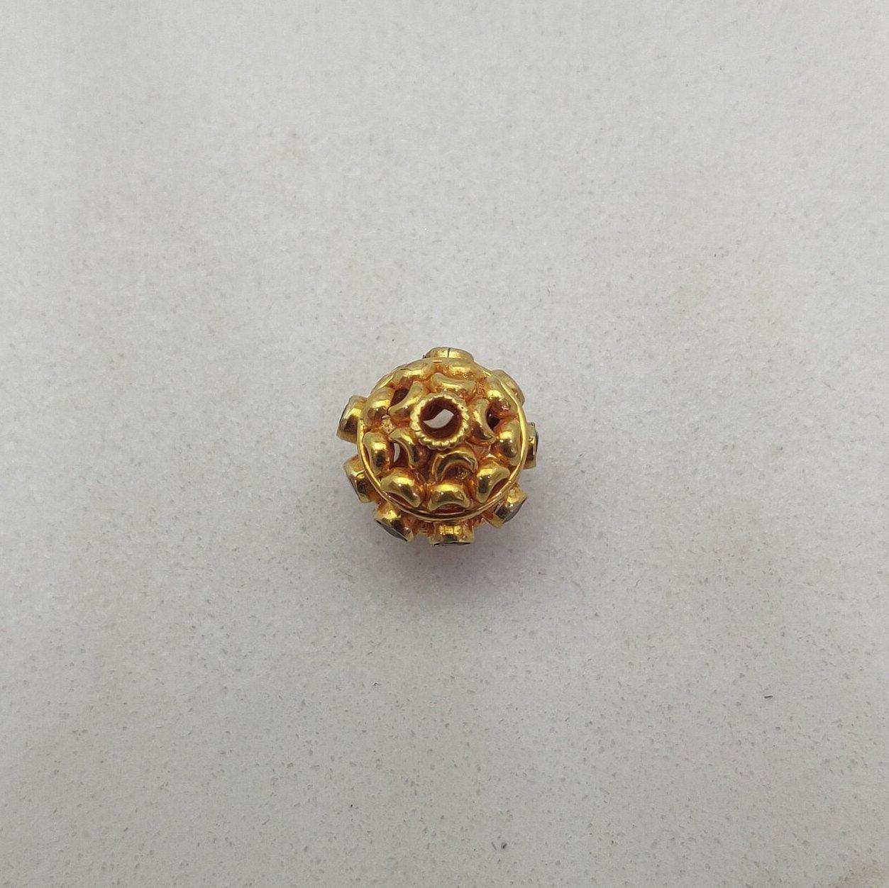 18k Solid Yellow Gold Stone Studded Oval Spacer Beads 15x11mm - Kanika Creations