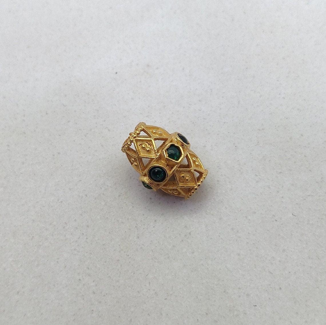 18k Yellow Gold Marquise Spacer Beads with Stone Inlay - 11X8 mm - Kanika Creations