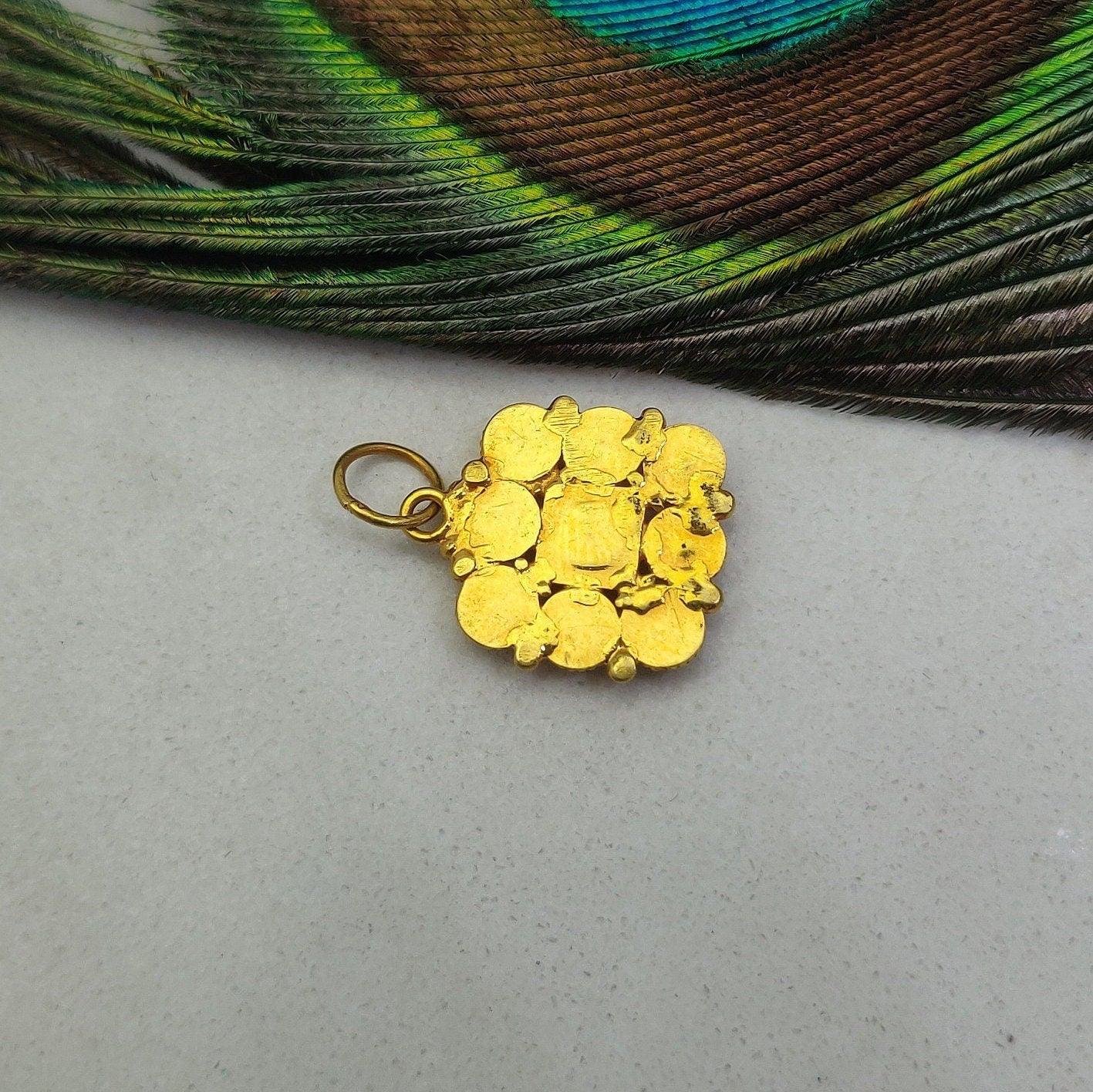 18k Yellow Gold Stone Studded Cushion Charm Pendent 15mm - Kanika Creations