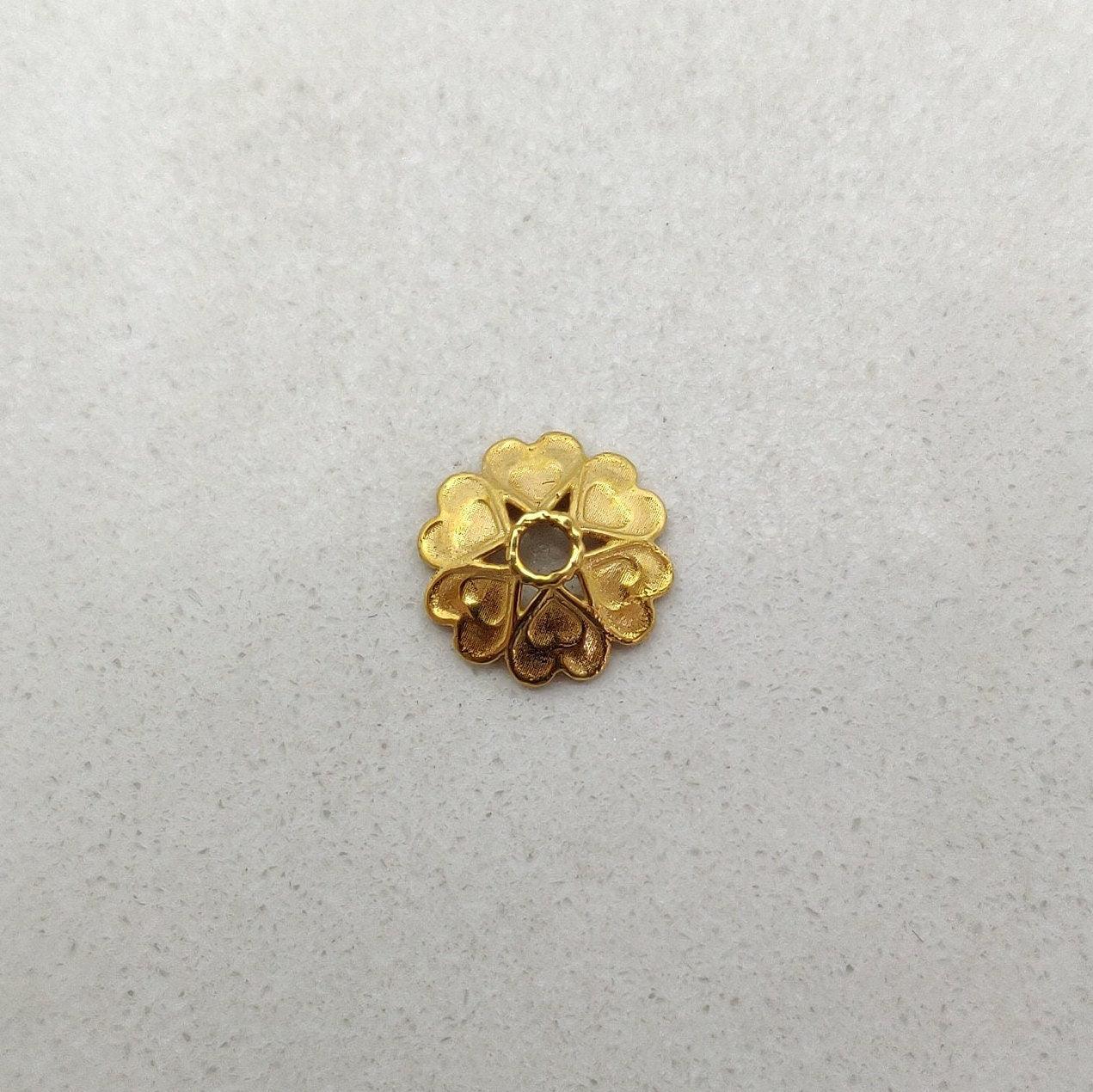 18k Yellow Gold Floral Spacer Cap Beads Jewelry Finding - Kanika Creations