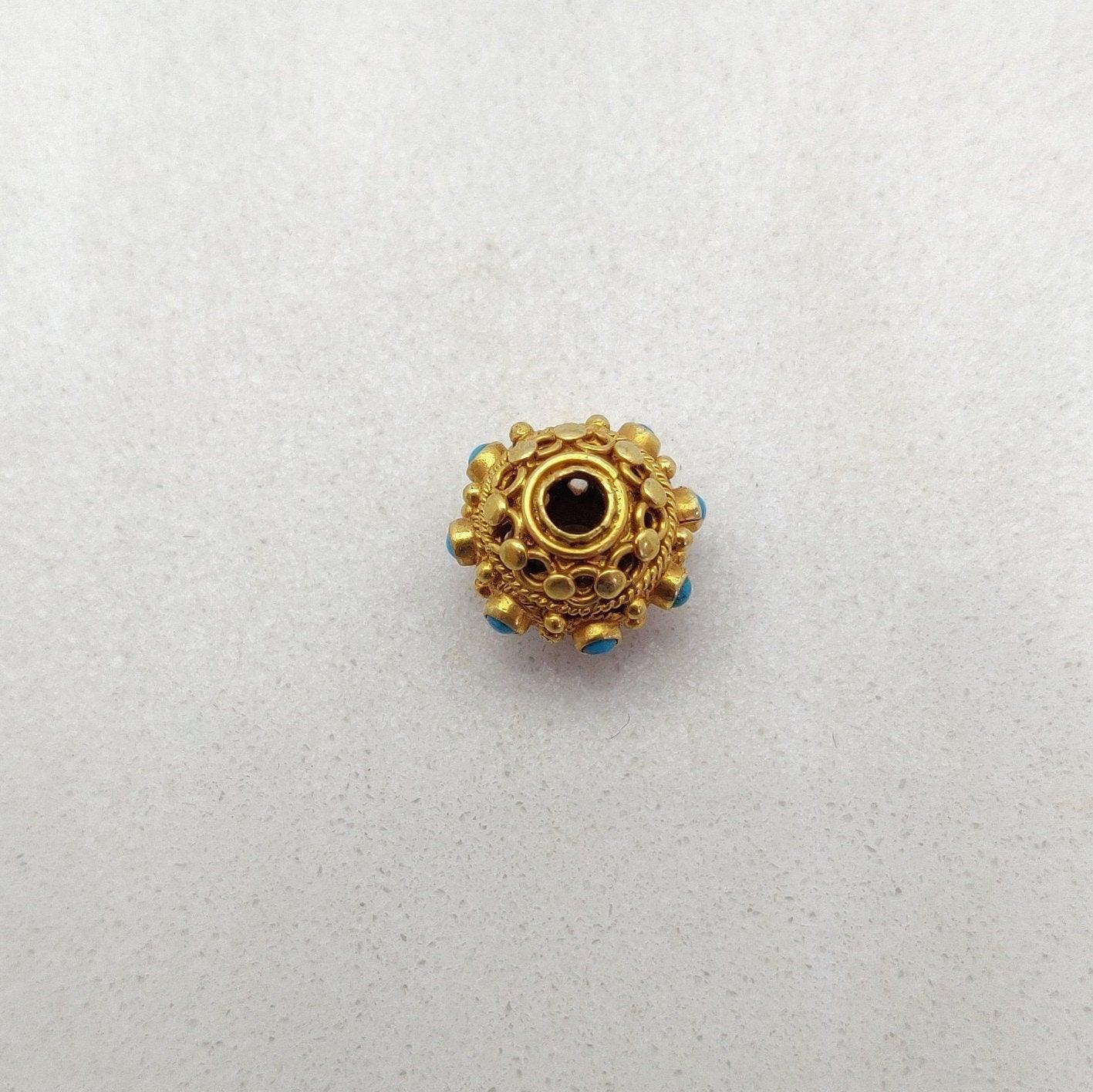 18k Solid Yellow Gold Color Stone Spacer Beads-10 MM - Kanika Creations