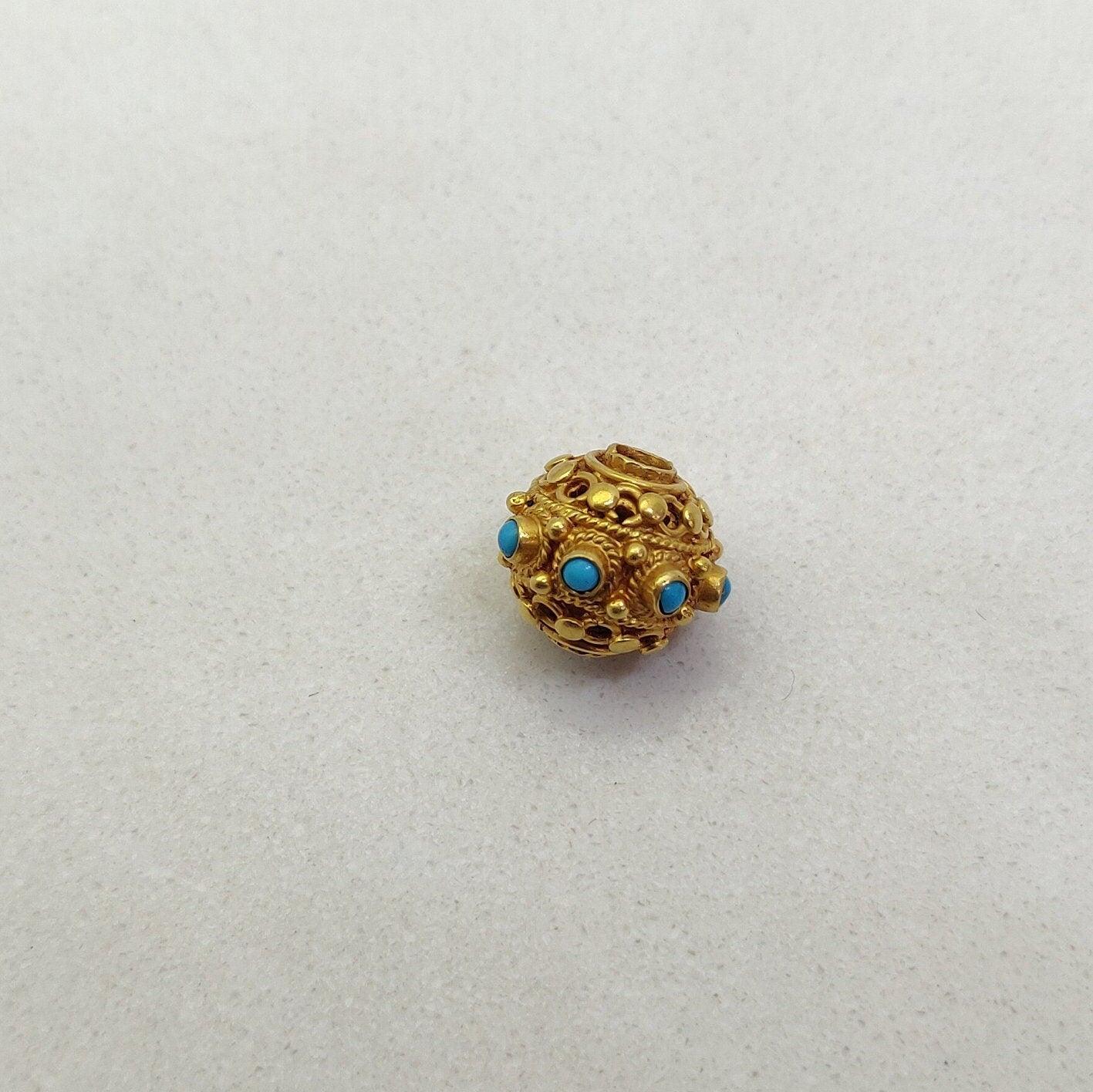 18k Solid Yellow Gold Color Stone Spacer Beads-10 MM - Kanika Creations