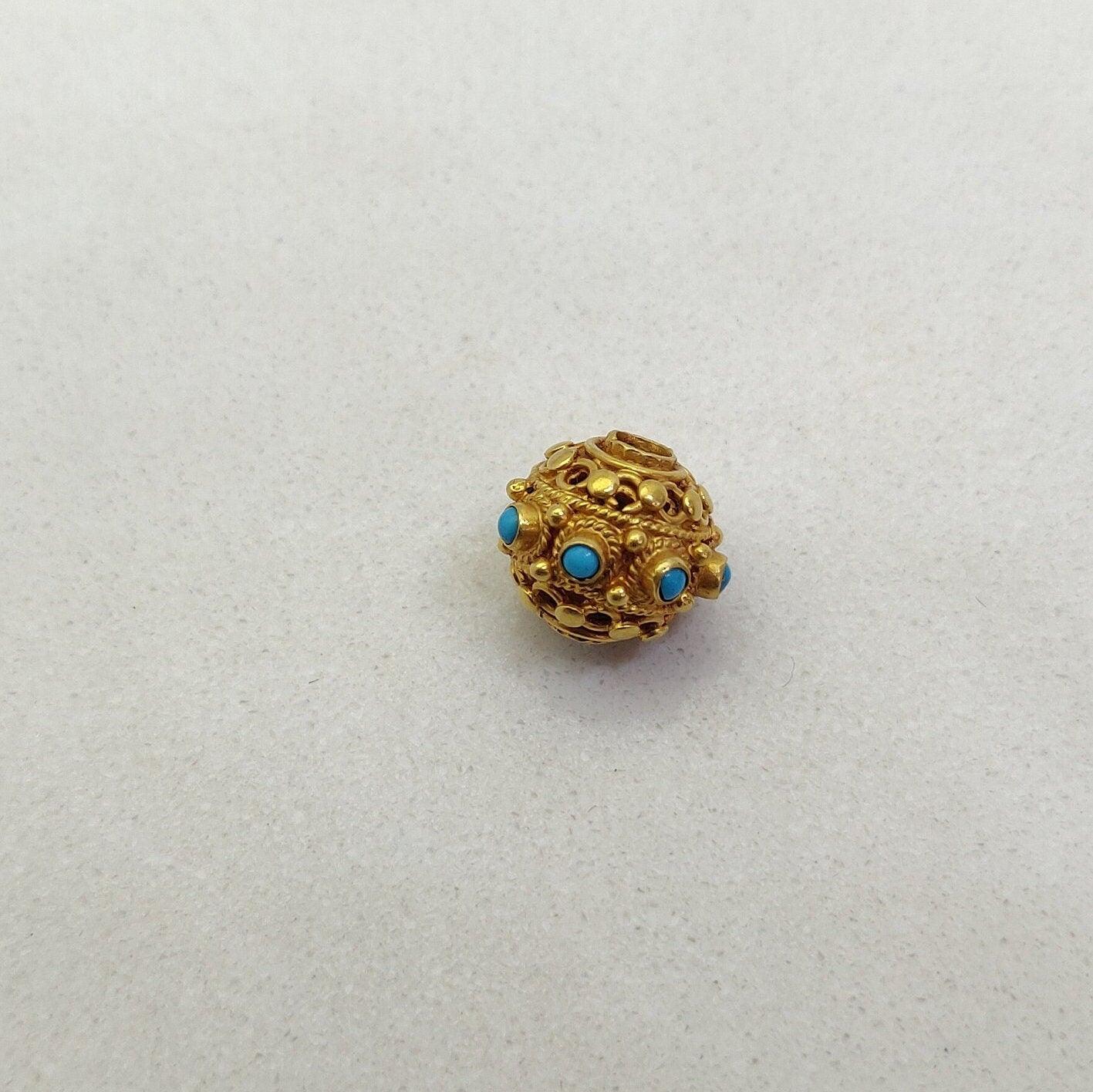 18k Solid Yellow Gold Color Stone Spacer Beads-10 MM - Kanika Creations