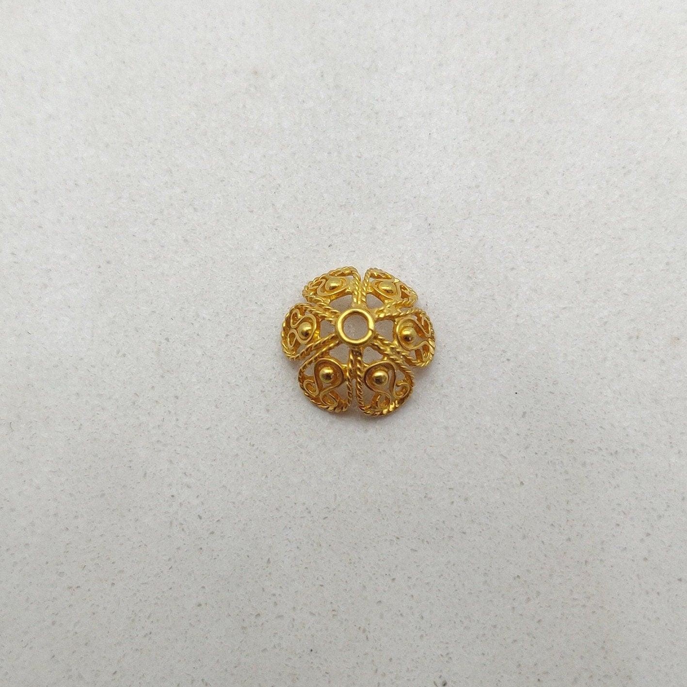 18k Yellow Gold Floral Bead Caps 12 mm - Kanika Creations