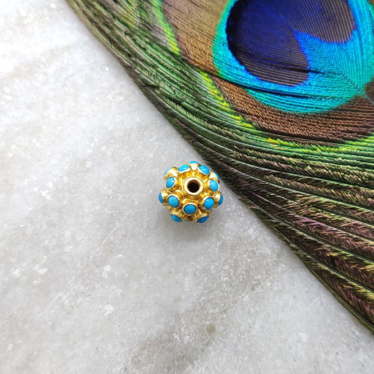 18k Yellow Gold 9mm Turquoise Ball Spacer Beads - Kanika Creations