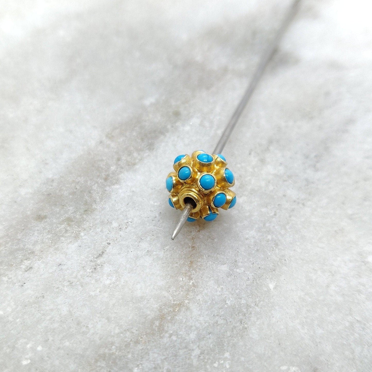 18k Solid Yellow Gold Turquoise Ball Spacer Beads 9mm - Kanika Creations