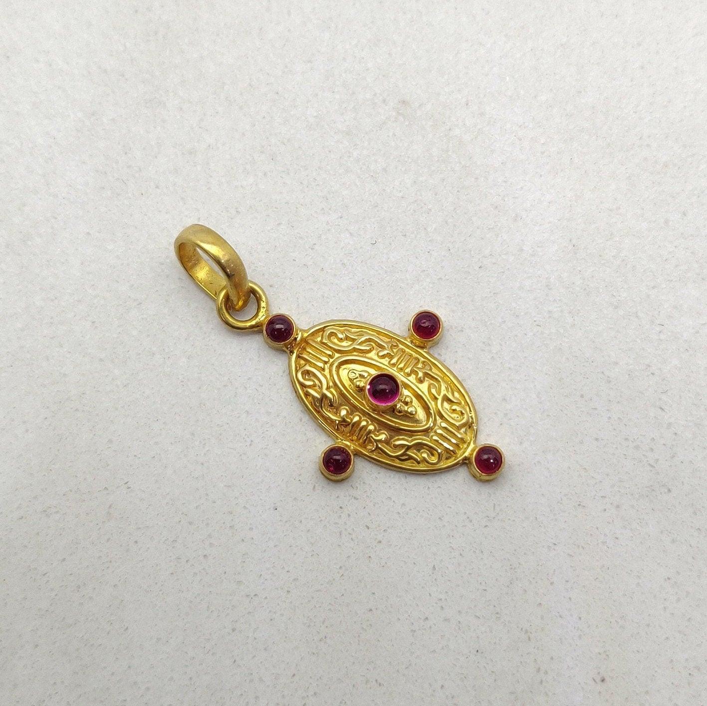 18k Solid Gold Vintage Ruby Pendant - Kanika Creations