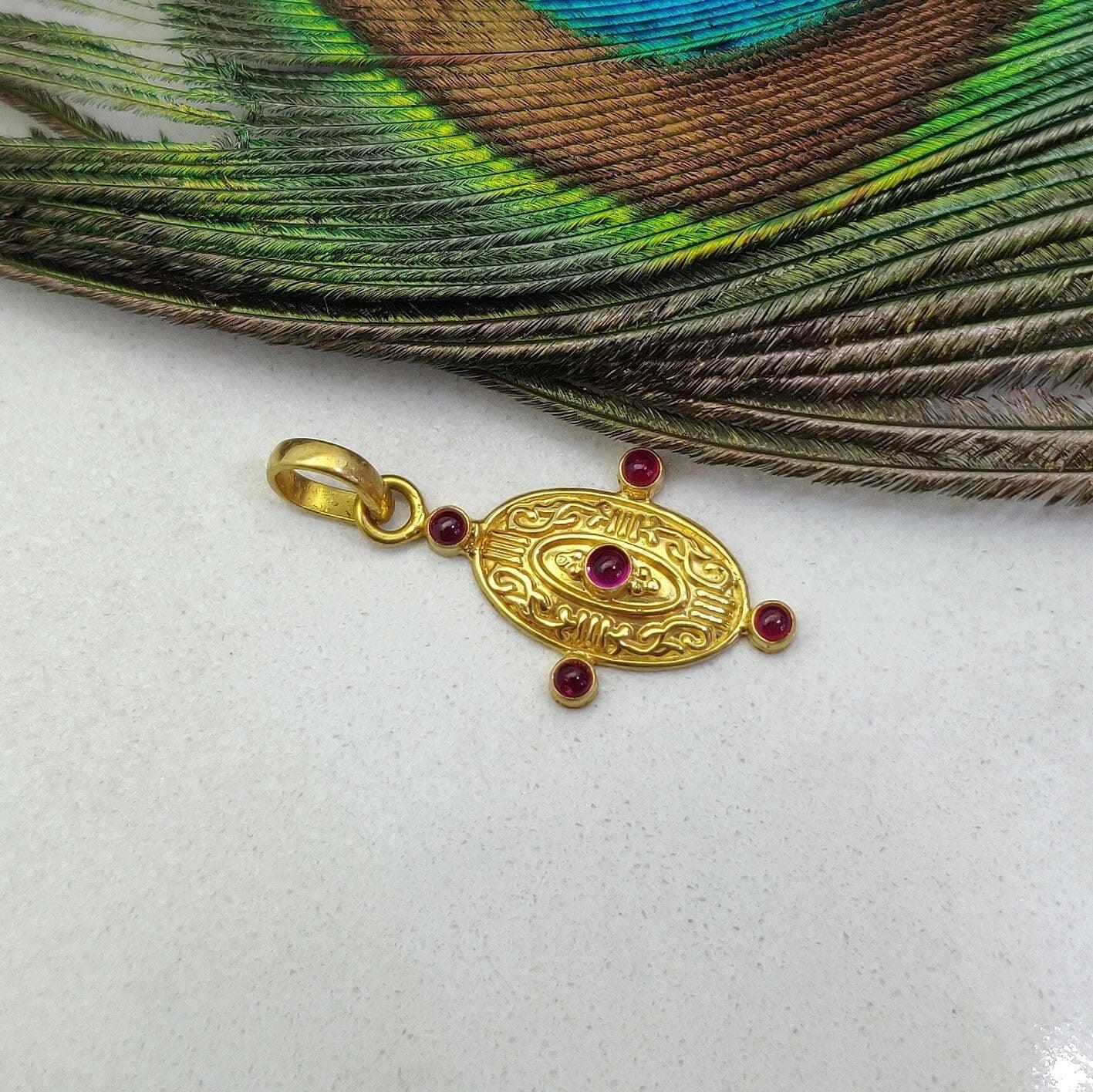 18k Solid Gold Vintage Ruby Pendant - Kanika Creations