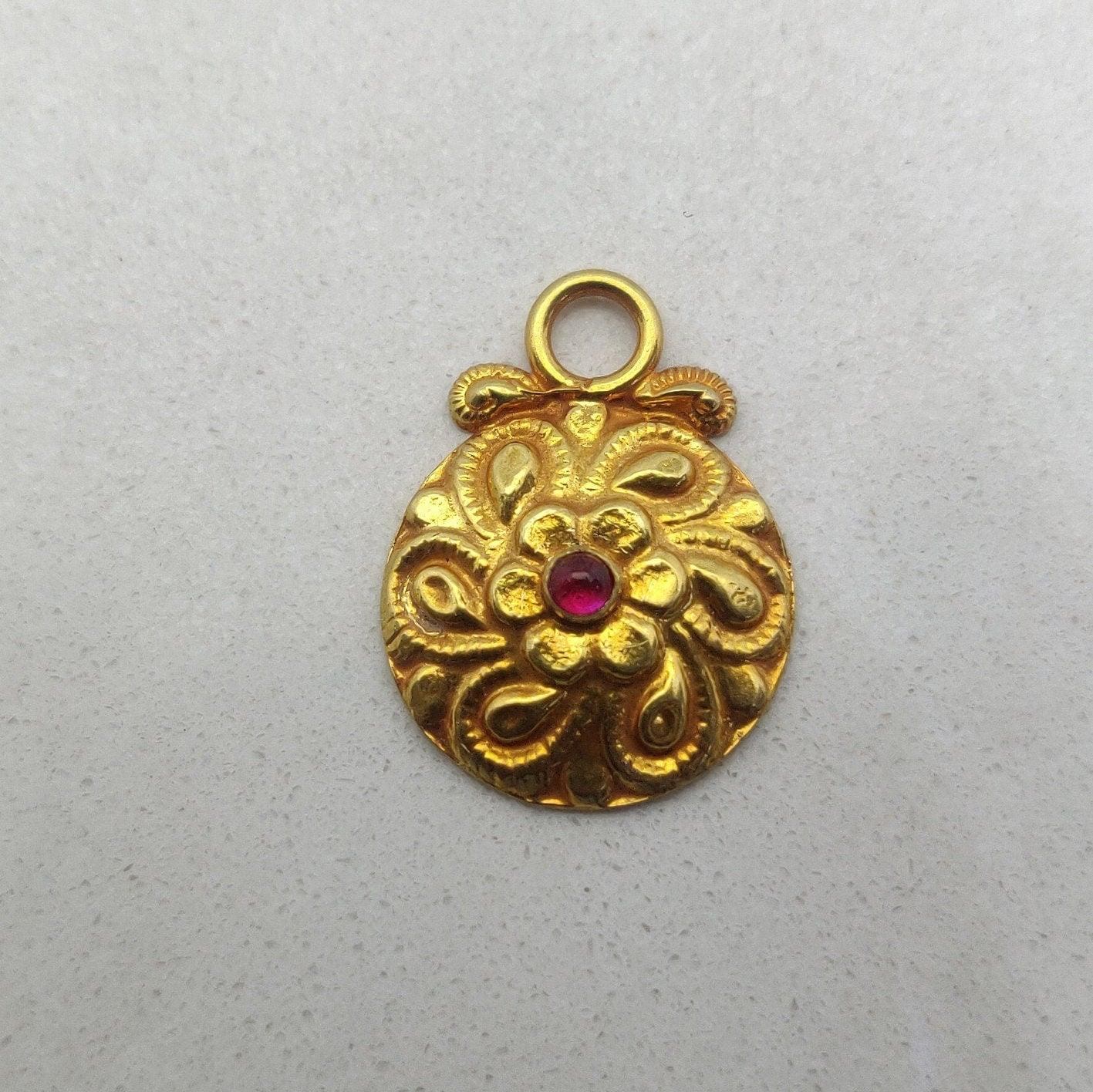 Ruby 18k Yellow Gold Floral Textured Pendant Jewelry - Kanika Creations
