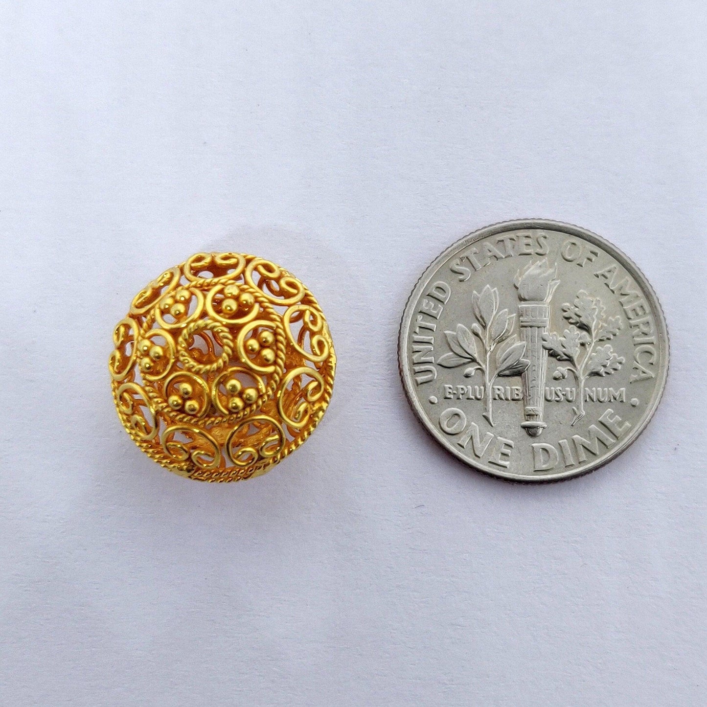 18k Solid Yellow Gold Antique Round Beads 12x14mm - Kanika Creations