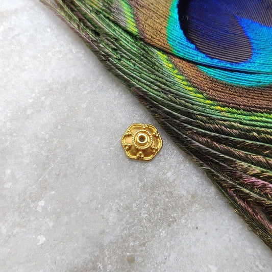 18k Solid Gold Filigree Beads Cap Finding 8mm - Kanika Creations