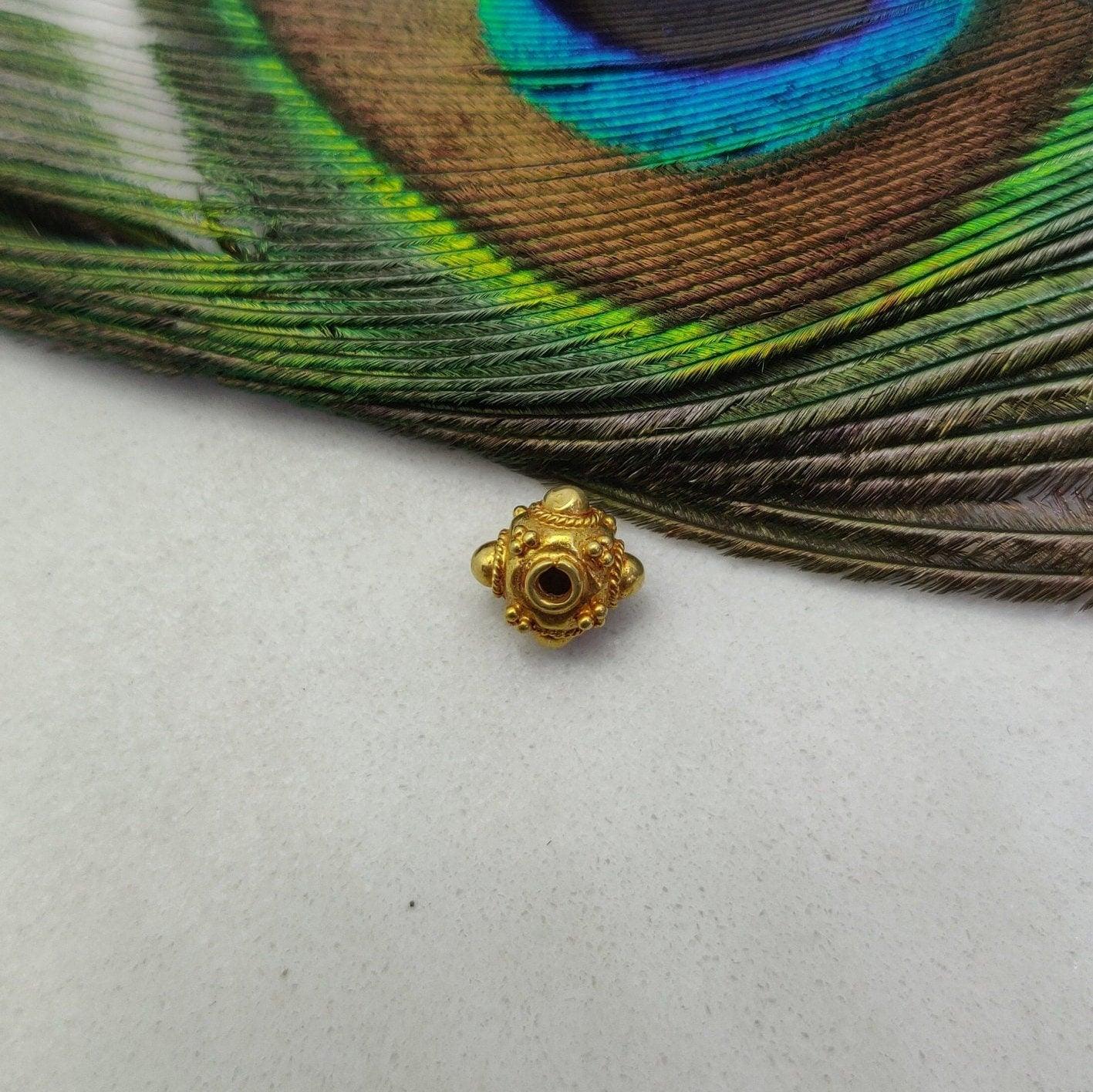 18k Solid Yellow Gold Fancy Floral Beads 9x7mm - Kanika Creations