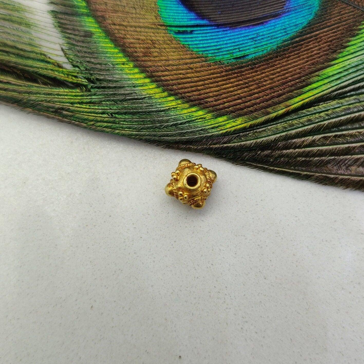 18k Solid Yellow Gold Fancy Floral Beads 9x7mm - Kanika Creations