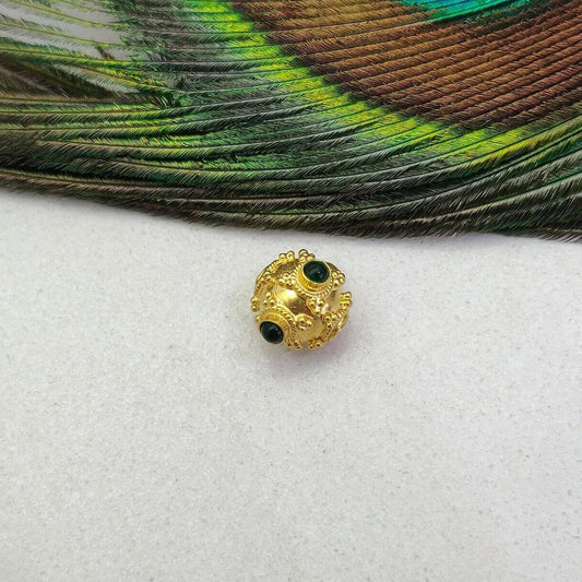 18k Solid Yellow Gold Emerald Fancy Round Beads 7.5mm - Kanika Creations